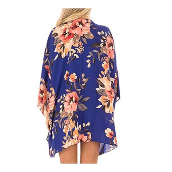 Women's Sheer Chiffon Kimono Floral Print Cover Up - Picture 6 of 6